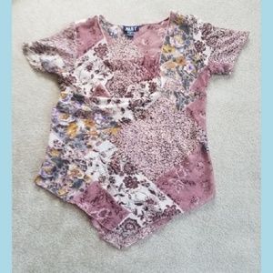 MLNY pink floral beaded sheer blouse sz XL